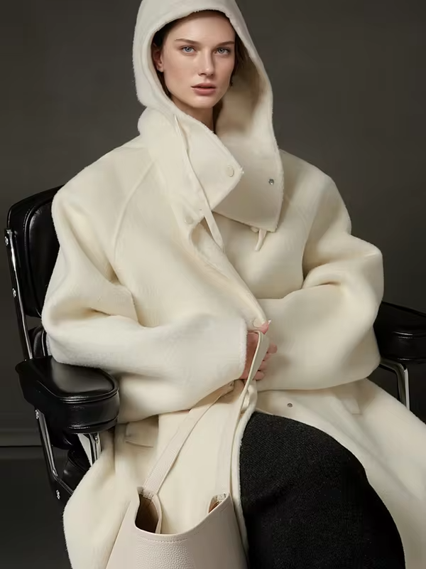 Hooded Loose Wool Coat Women, Korean Fashion Elegant Winter Jacket