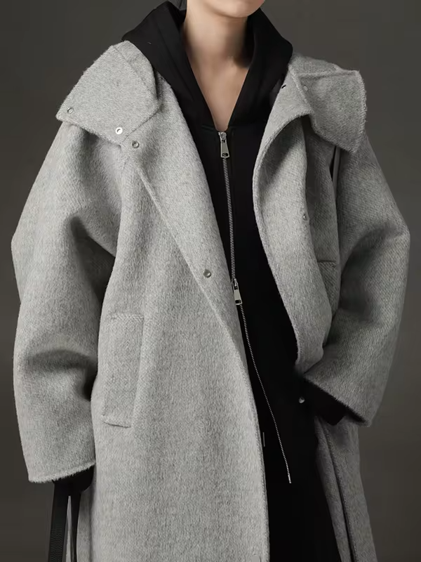 Hooded Loose Wool Coat Women, Korean Fashion Elegant Winter Jacket