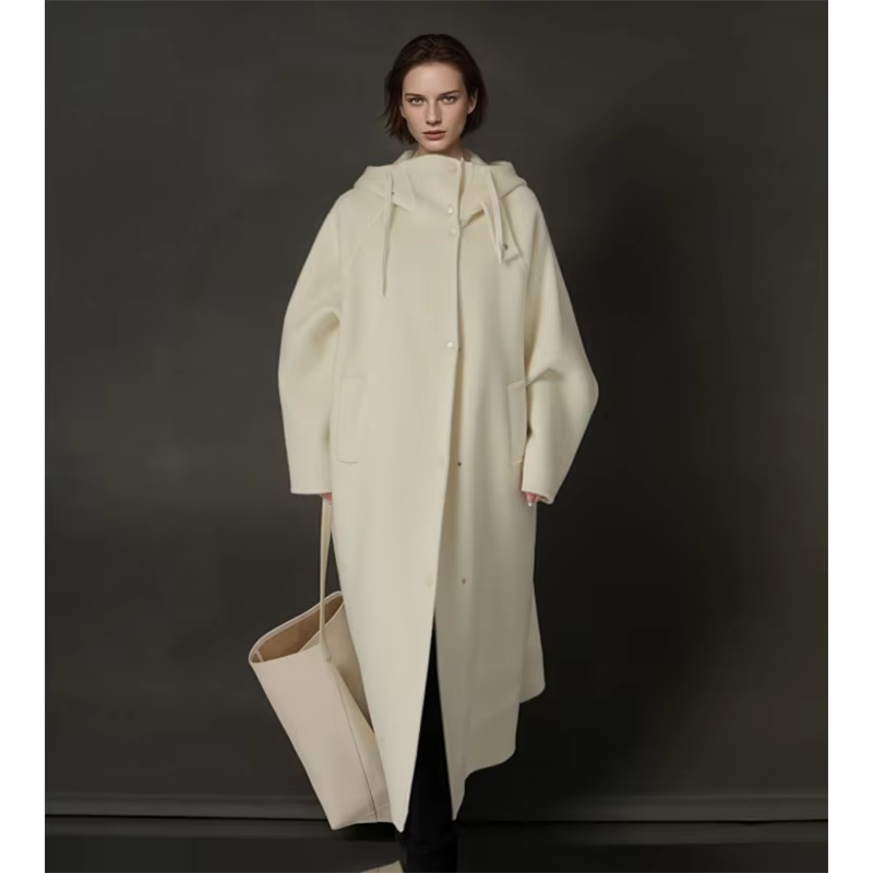 Hooded Loose Wool Coat Women, Korean Fashion Elegant Winter Jacket