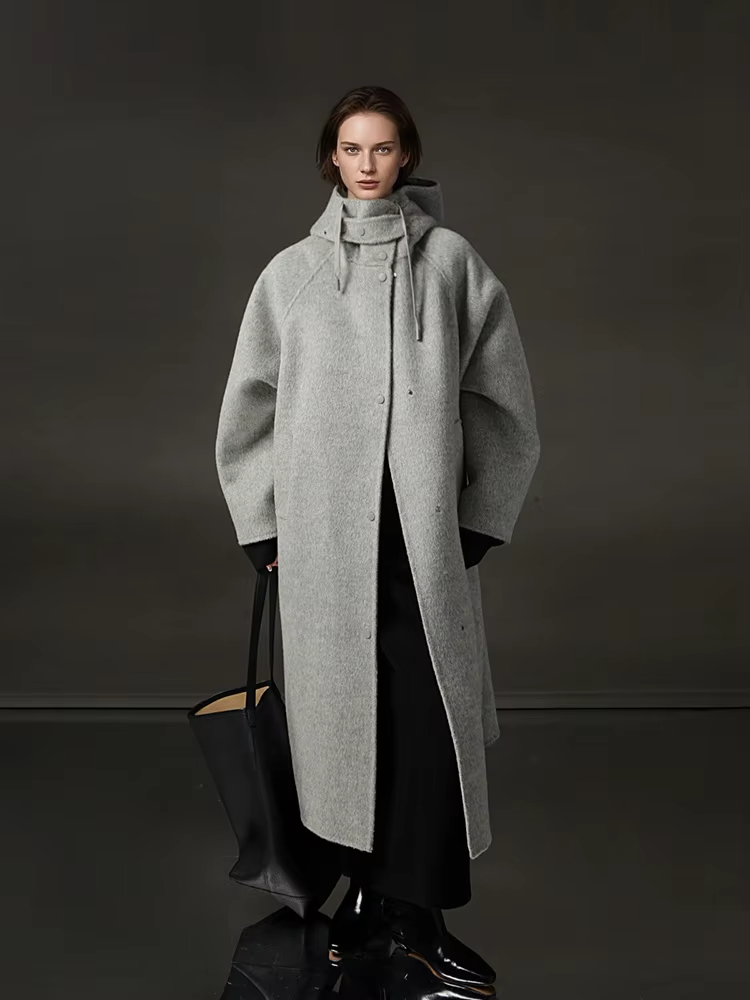 Hooded Loose Wool Coat Women, Korean Fashion Elegant Winter Jacket