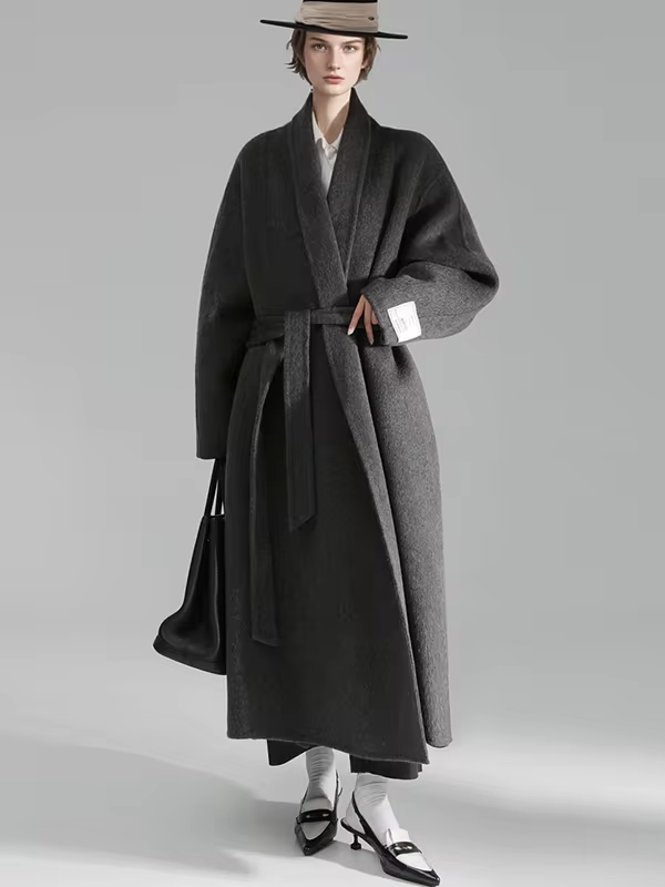 Bathrobe Style Loose 100%Wool Coat Women, Fashio Elegant Autumn Winter Jacket