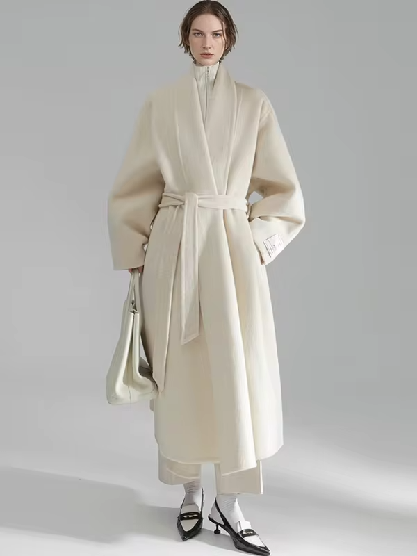 Bathrobe Style Loose 100%Wool Coat Women, Fashio Elegant Autumn Winter Jacket