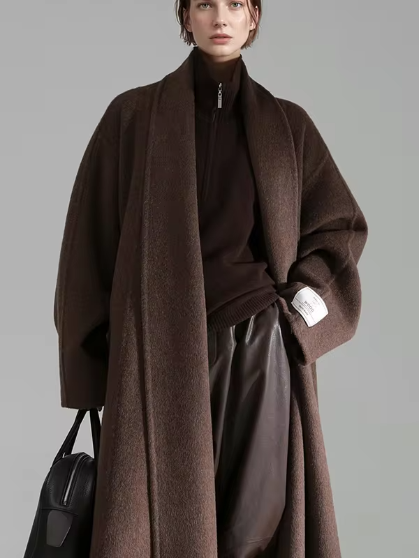 Bathrobe Style Loose 100%Wool Coat Women, Fashio Elegant Autumn Winter Jacket