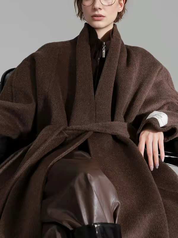 Bathrobe Style Loose 100%Wool Coat Women, Fashio Elegant Autumn Winter Jacket