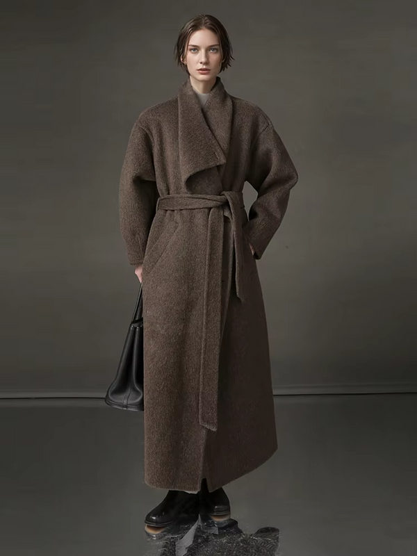 Stand Collar Long Wool Coat Women, Fashion Elegant Autumn Winter Jacket