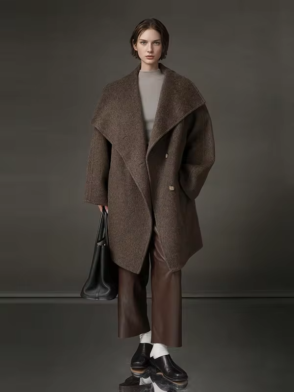 Stand Collar Loose Wool Coat Women, Fashion Elegant Autumn Winter Jacket