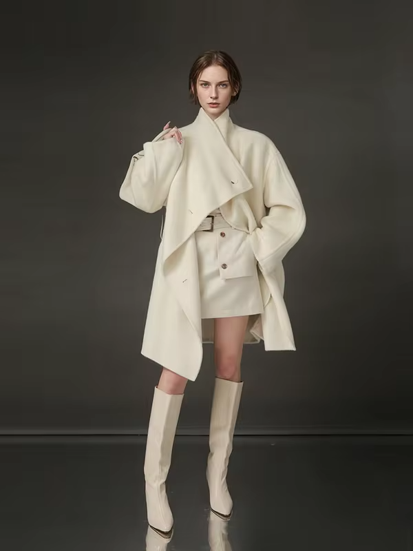 Stand Collar Loose Wool Coat Women, Fashion Elegant Autumn Winter Jacket