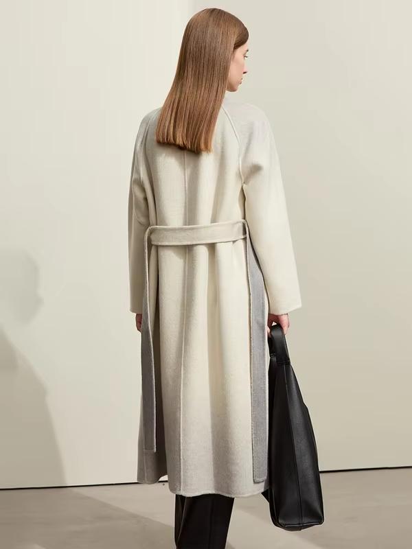 Blends For Women New Elegant Wool Double-sided With Belt Gradient Lady Trendy Long Winter Outerwear Straight