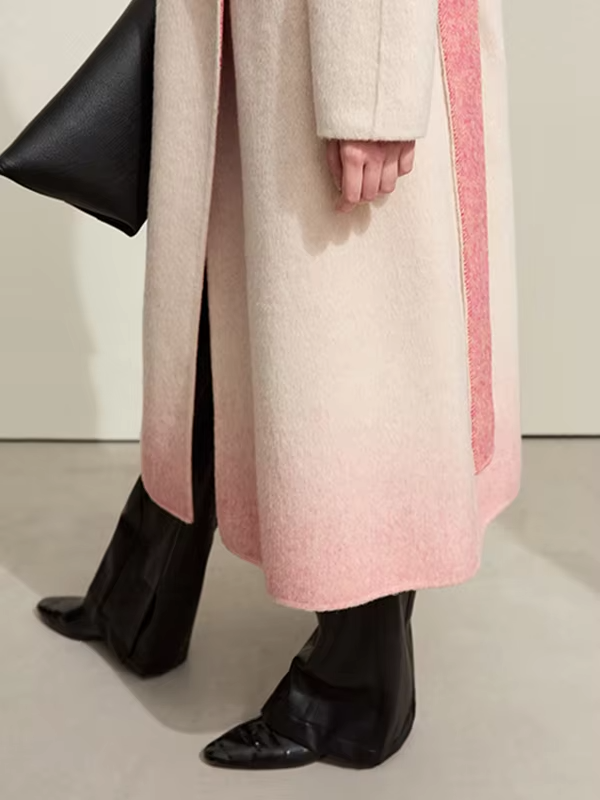 Blends For Women New Elegant Wool Double-sided With Belt Gradient Lady Trendy Long Winter Outerwear Straight