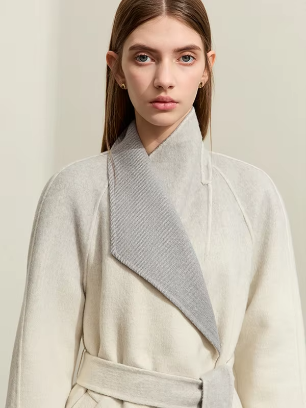 Blends For Women New Elegant Wool Double-sided With Belt Gradient Lady Trendy Long Winter Outerwear Straight