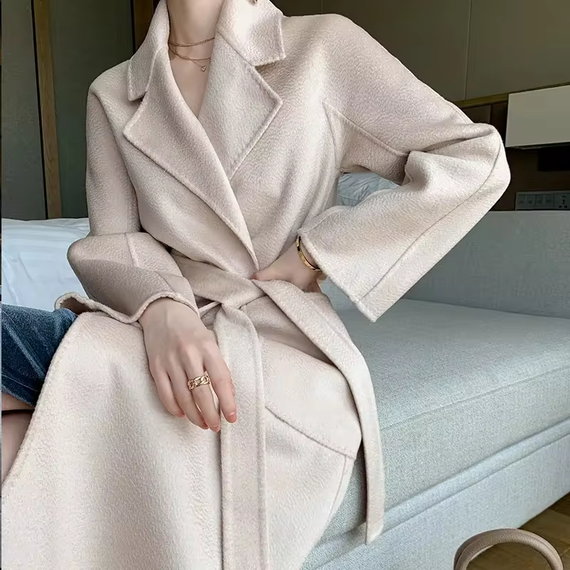 New Water Ripple Women's Coat Autumn and Winter New 100% Pure Wool Reversible Woolen Coat Fashion Trendy Comfortable Coat