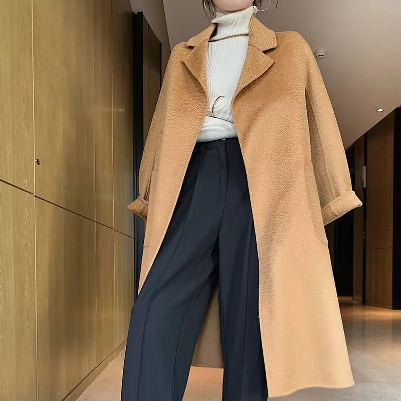 New Water Ripple Women's Coat Autumn and Winter New 100% Pure Wool Reversible Woolen Coat Fashion Trendy Comfortable Coat