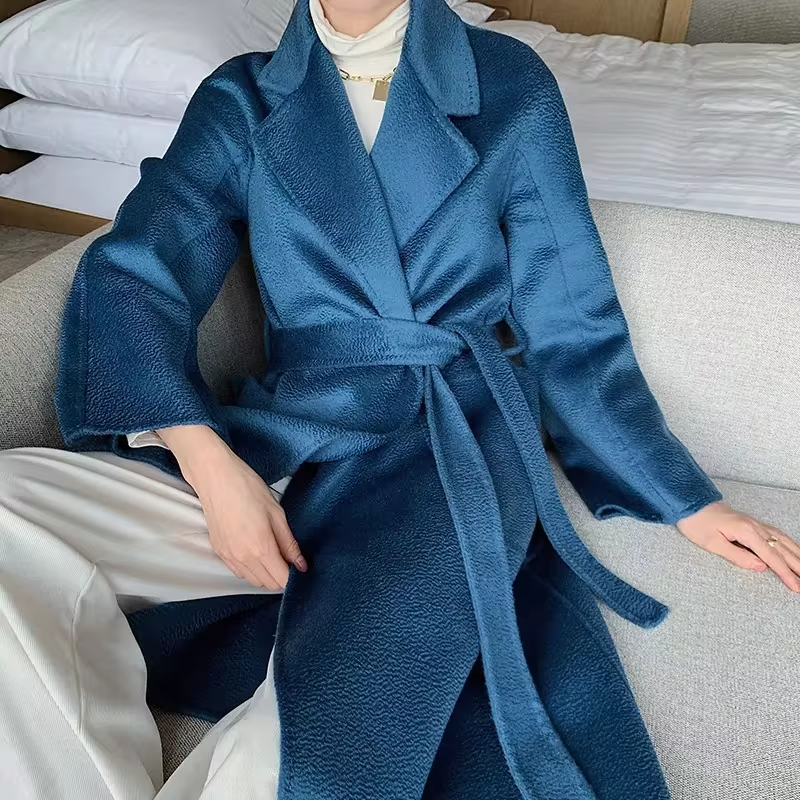 New Water Ripple Women's Coat Autumn and Winter New 100% Pure Wool Reversible Woolen Coat Fashion Trendy Comfortable Coat