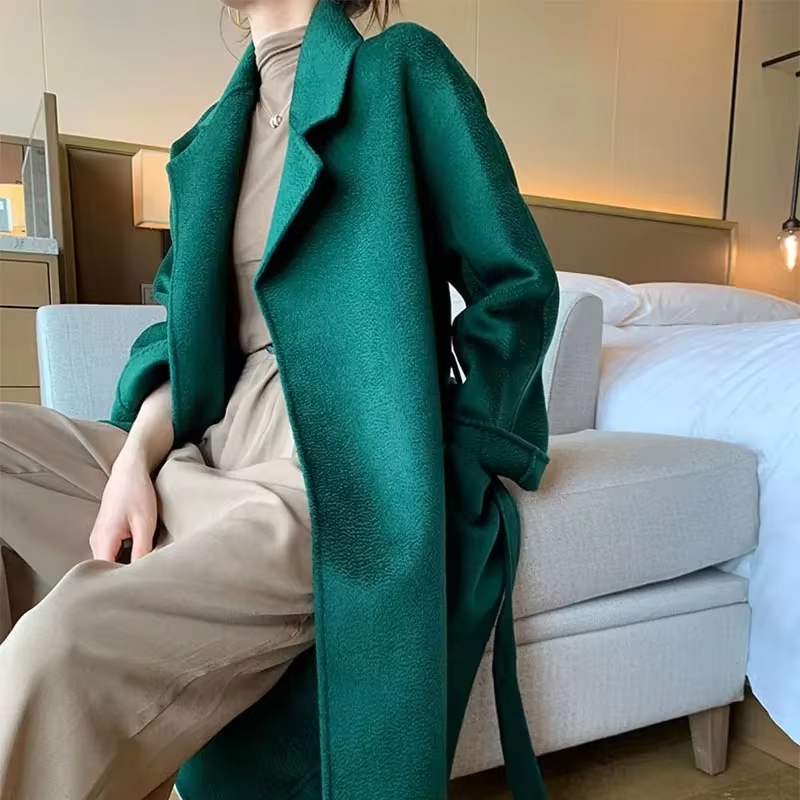 New Water Ripple Women's Coat Autumn and Winter New 100% Pure Wool Reversible Woolen Coat Fashion Trendy Comfortable Coat