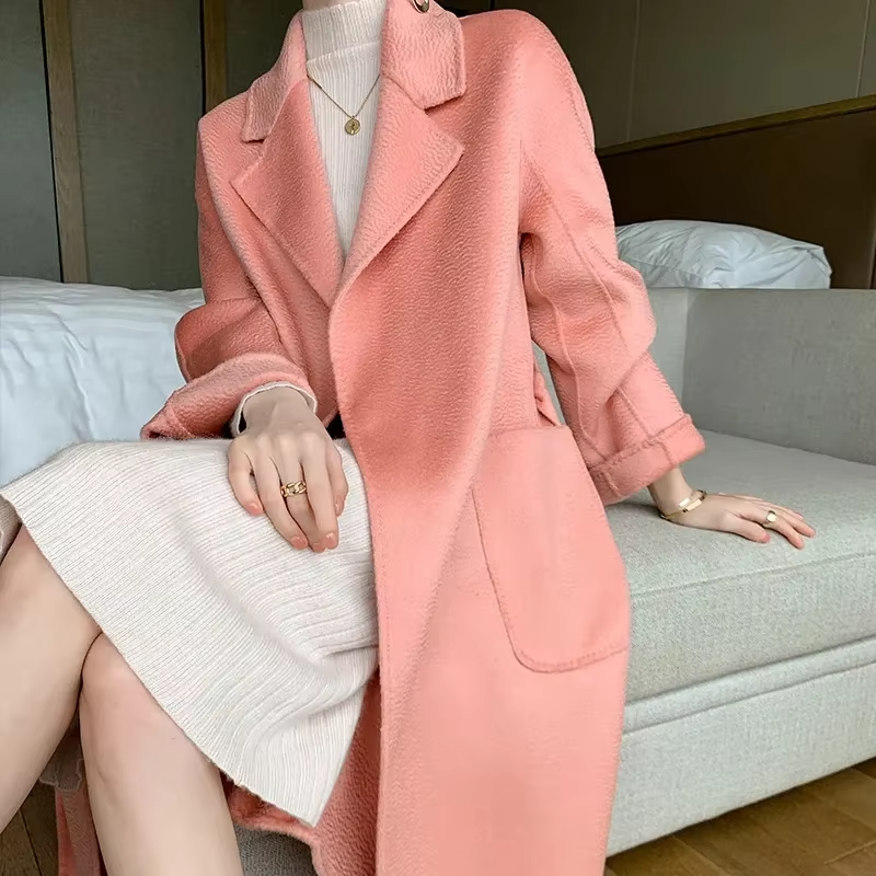 New Water Ripple Women's Coat Autumn and Winter New 100% Pure Wool Reversible Woolen Coat Fashion Trendy Comfortable Coat