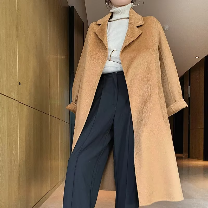 New Water Ripple Women's Coat Autumn and Winter New 100% Pure Wool Reversible Woolen Coat Fashion Trendy Comfortable Coat
