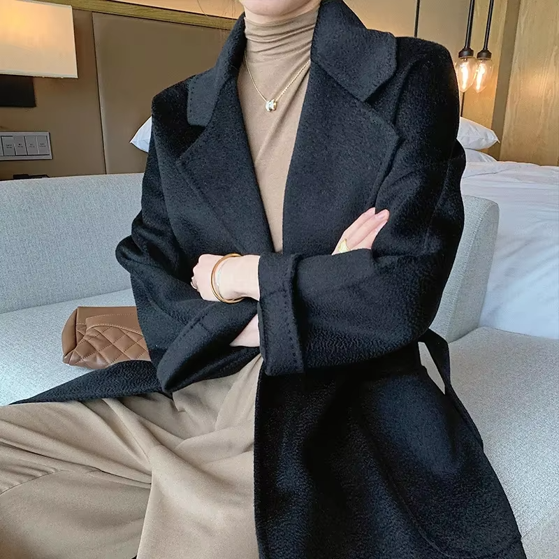 New Water Ripple Women's Coat Autumn and Winter New 100% Pure Wool Reversible Woolen Coat Fashion Trendy Comfortable Coat