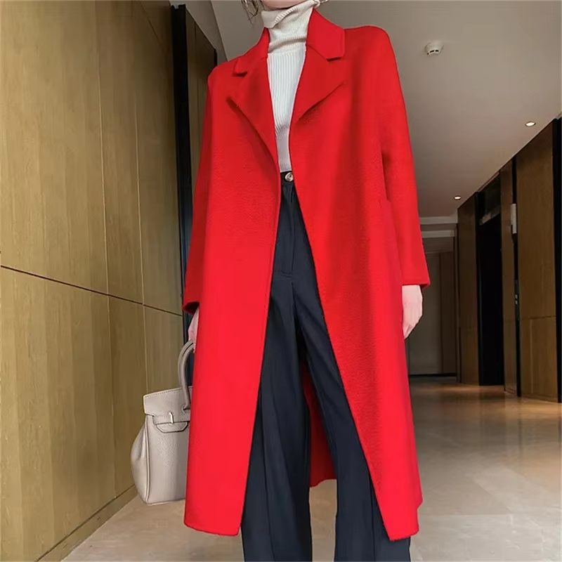 New Water Ripple Women's Coat Autumn and Winter New 100% Pure Wool Reversible Woolen Coat Fashion Trendy Comfortable Coat