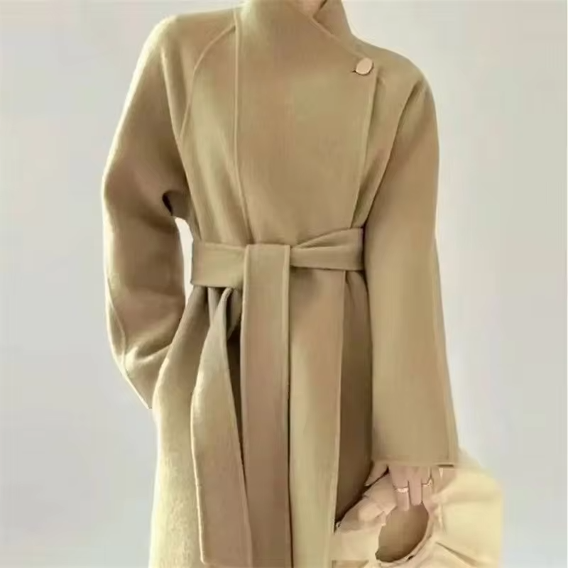 Korean Sle Double-Faced Camere Long Coat Women's Loose Medium-Length Woolen Coat Autumn Winter New Arrival Faion