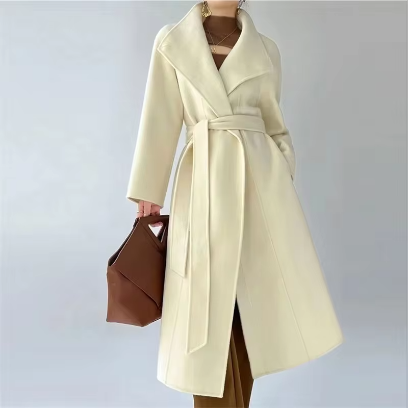 Korean Sle Double-Faced Camere Long Coat Women's Loose Medium-Length Woolen Coat Autumn Winter New Arrival Faion
