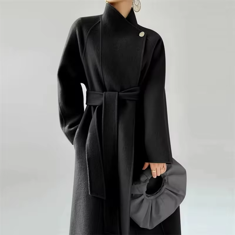Korean Sle Double-Faced Camere Long Coat Women's Loose Medium-Length Woolen Coat Autumn Winter New Arrival Faion