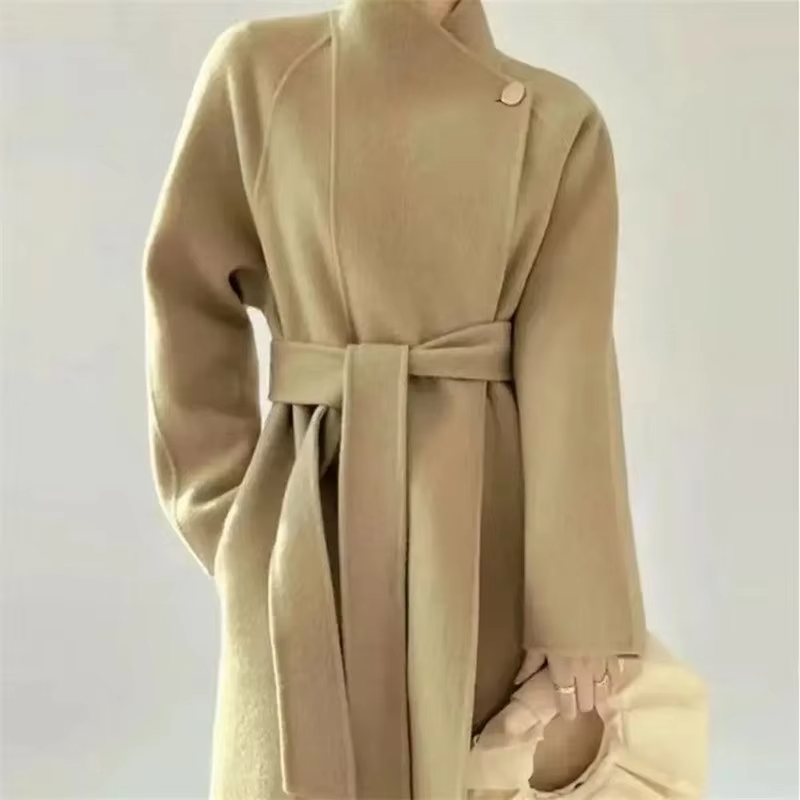Korean Sle Double-Faced Camere Long Coat Women's Loose Medium-Length Woolen Coat Autumn Winter New Arrival Faion