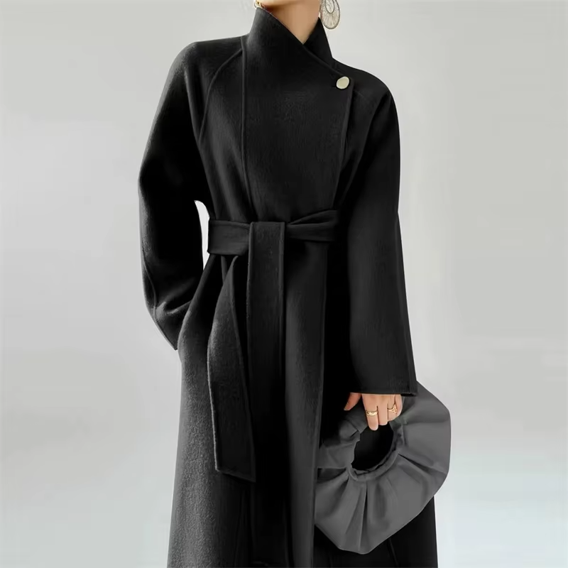 Korean Sle Double-Faced Camere Long Coat Women's Loose Medium-Length Woolen Coat Autumn Winter New Arrival Faion