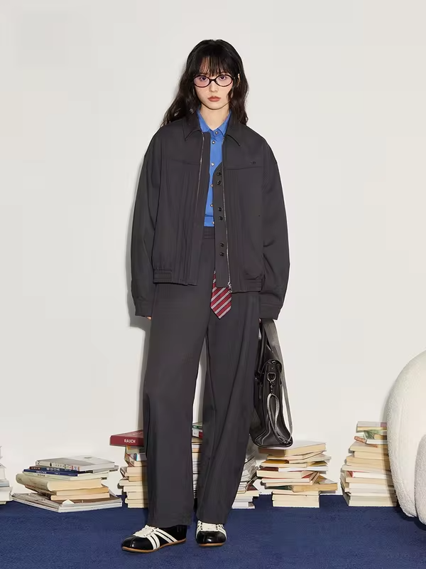 Bobbybecky Vintage Simple Extrafine Wool Jacket Turn-down Collar Loose Knife West Pants Casual Style Women's Short Coat