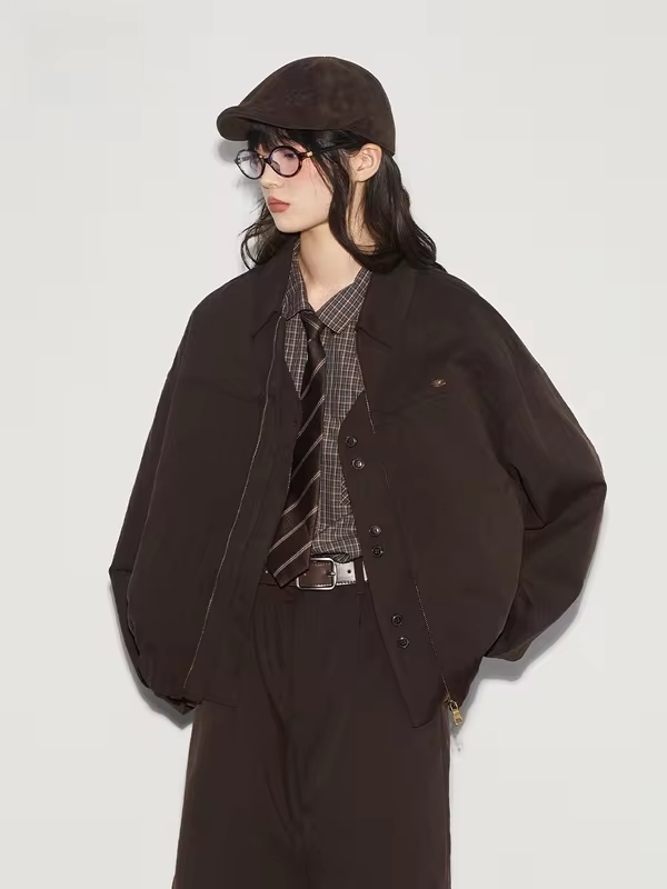 Bobbybecky Vintage Simple Extrafine Wool Jacket Turn-down Collar Loose Knife West Pants Casual Style Women's Short Coat