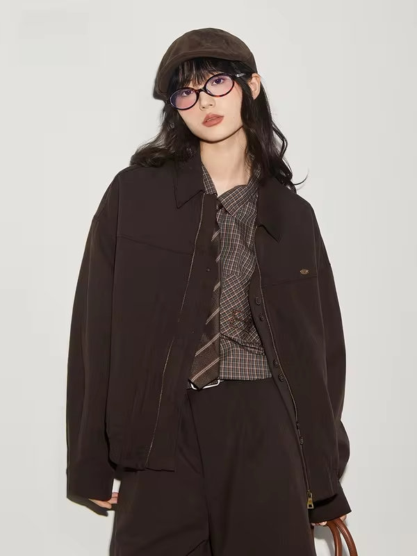 Bobbybecky Vintage Simple Extrafine Wool Jacket Turn-down Collar Loose Knife West Pants Casual Style Women's Short Coat