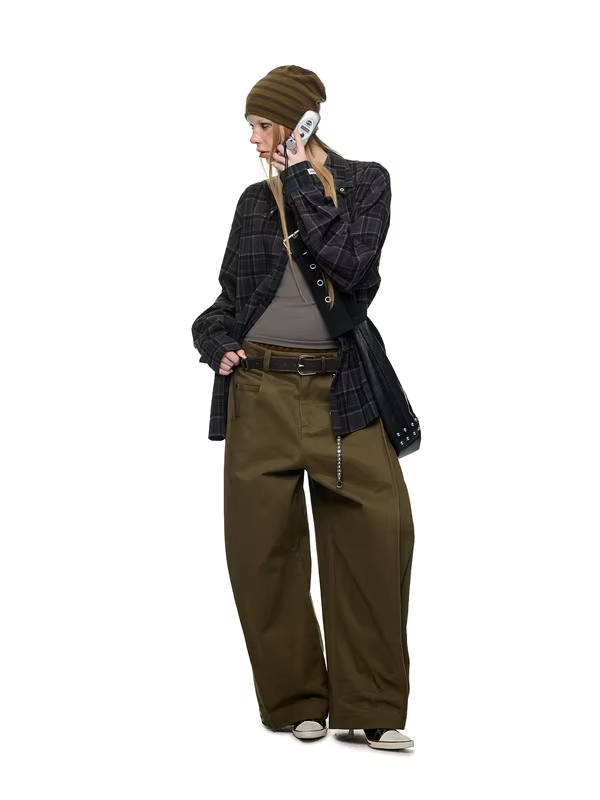 JIKOO Original Design Adjustable Long Sleeve Shirt Plaid Pattern Stand Collar Slimming Early Spring Women's Fashion Top