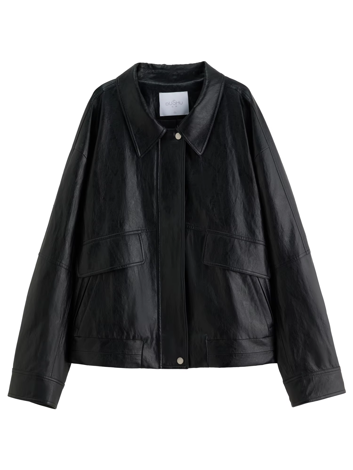 DUSHU Retro Edgy Vibe 2025 Women's Two-Tone Faux Leather Jacket - Vintage Inspired Cropped Biker Coat for Office Casual