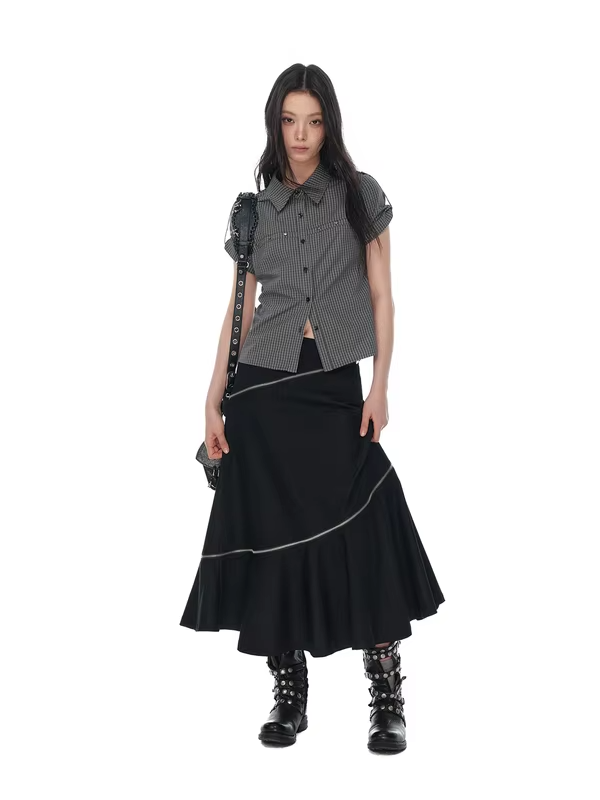 JIKOO Grape Vine Korean Style Semi-Formal Skirt Women's Summer Asymmetrical A-Line Slimming Midi Skirt Casual Low Waist
