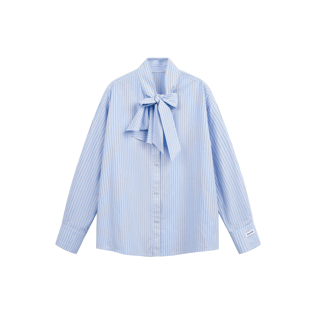 JIKOO Blue Striped Design  Knot Tie Long Sleeve Women's Shirt Spring Early Cotton Original Design Loose Fit Breathable