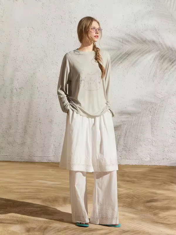 BobbyBecky Vintage Loose Cloud Moonlight Pegasus round Neck Layering Lightweight Long Sleeve T-Shirt Comfortable Breathable S.