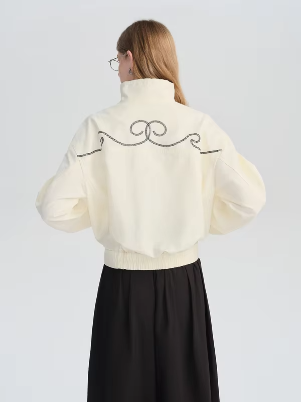 ZIQIAO Design Sense Artist Embroidery Stand Collar Short Jacket Female 2025 Autumn New Arrival College Style Jacket