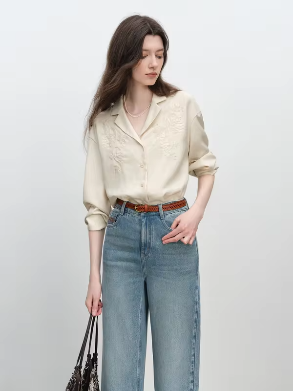 ZIQIAO Petite Size Thin Old Money Style Holiday Linen Embroidered Shirt Women 2025 New High-end Temperament Shirt