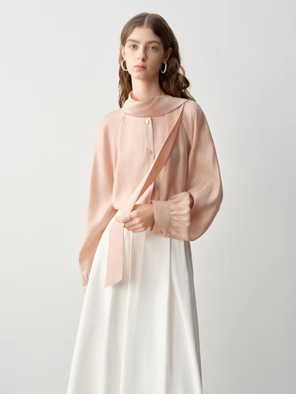ZIQIAO French-style Plaid Blouse Ribbon Women's Spring 2026 New Reversible Top Long Sleeve Loose Leisure Sweet Temperament