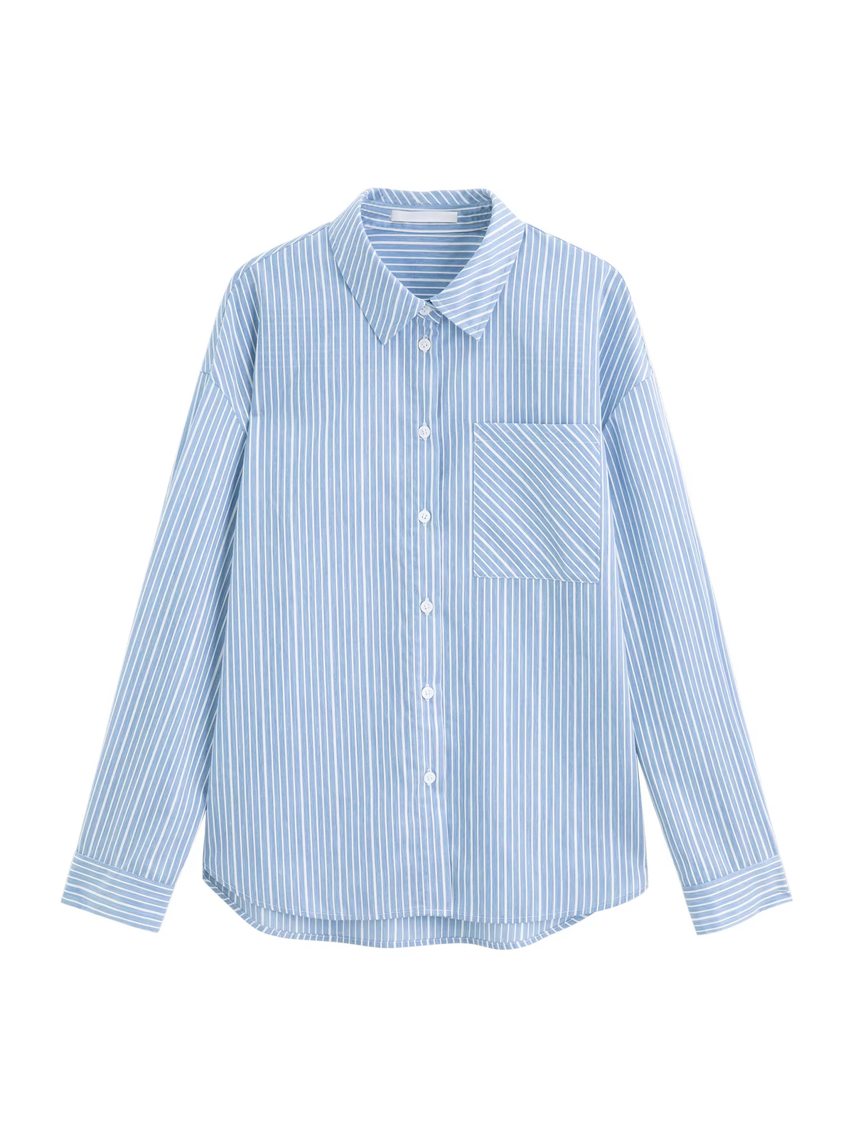 ZIQIAO Blue Academic Stripe Women's Long Sleeve Retro Checked Shirt 2025 Autumn New Arrival Women Shirts Without Shawl