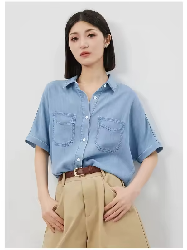 T-shirt Women's Top Polo Neck Bow Embroidered Pleated Waist-cinching Slimming Short-sleeved Women's T-shirt Top Summer