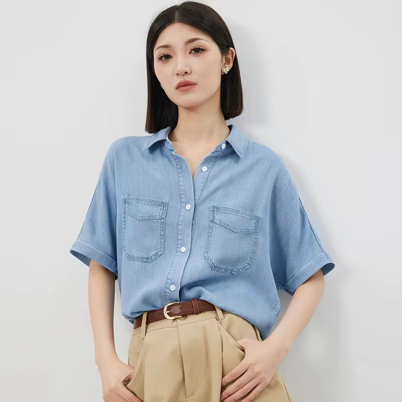 T-shirt Women's Top Polo Neck Bow Embroidered Pleated Waist-cinching Slimming Short-sleeved Women's T-shirt Top Summer
