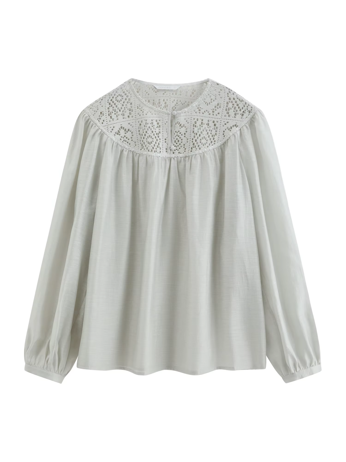 ZIQIAO 2026 Spring Women's Acetate Openwork Panel Round Neck Shirt - Artistic Design Casual Top for Daily and Office Wear