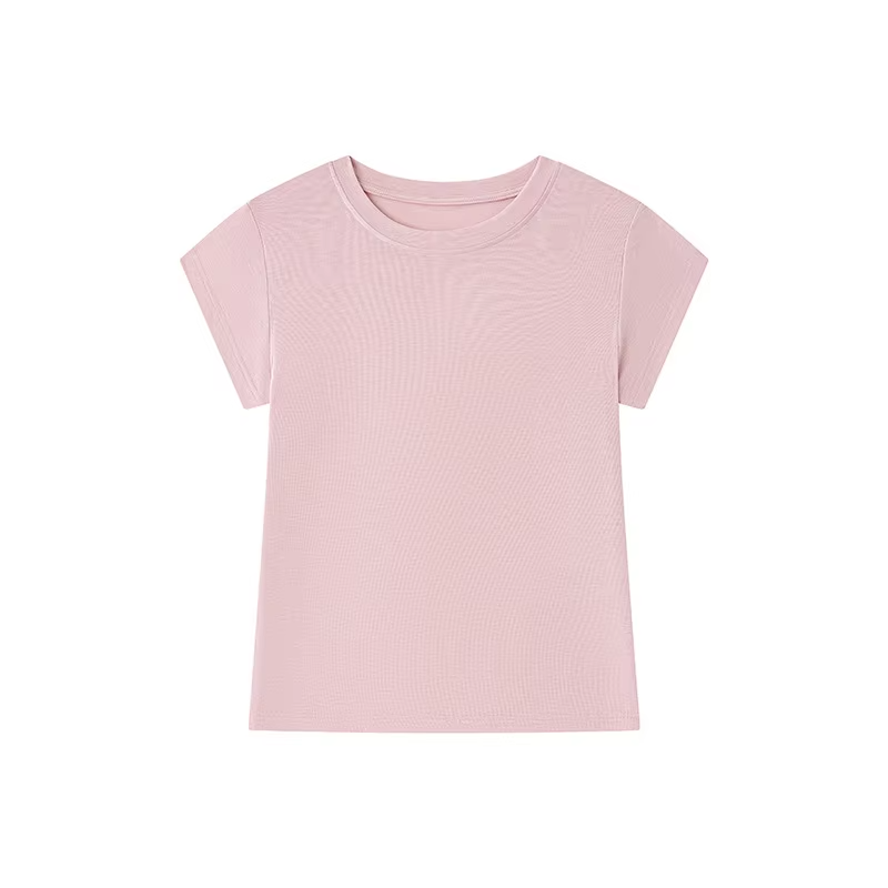 Women's Straight-Shoulder T-Shirt: Slim-Fit, Slimming Mid-Length Sleeves, Round Neck Short-Sleeve Top Soft Breathable Summer Bas