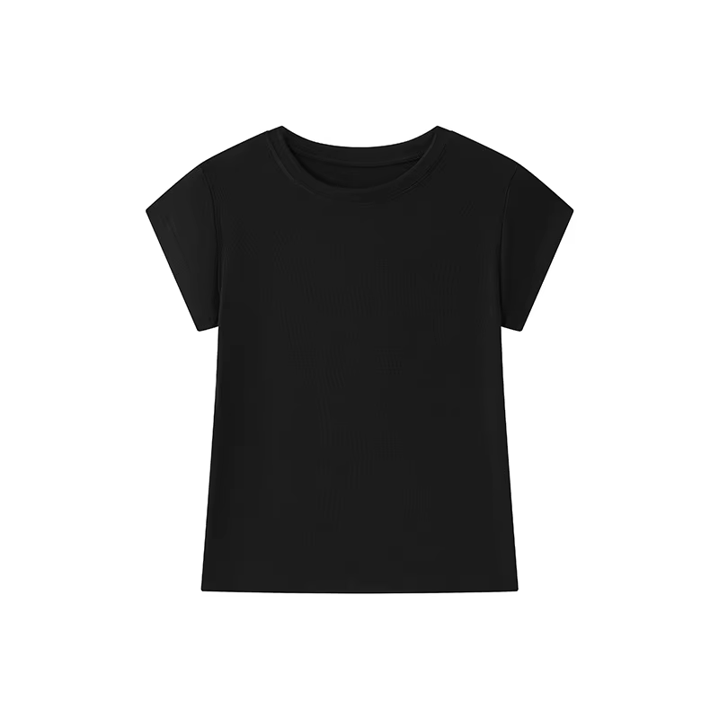 Women's Straight-Shoulder T-Shirt: Slim-Fit, Slimming Mid-Length Sleeves, Round Neck Short-Sleeve Top Soft Breathable Summer Bas
