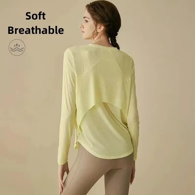 Gym Yoga Outdoor Sports Top T-shirt Women Running Loose Slim Quick Dry Training Long Sleeve Thin Blouse Fitness Breathable Soft