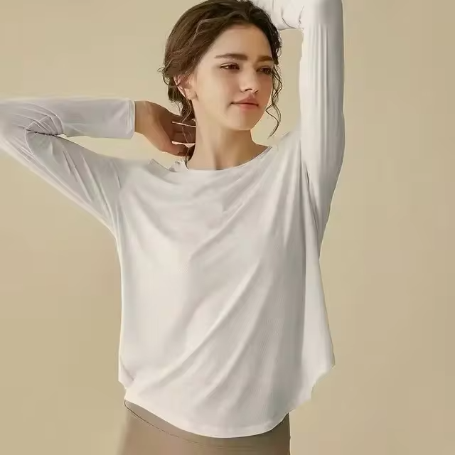 Gym Yoga Outdoor Sports Top T-shirt Women Running Loose Slim Quick Dry Training Long Sleeve Thin Blouse Fitness Breathable Soft