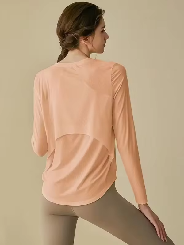Gym Yoga Outdoor Sports Top T-shirt Women Running Loose Slim Quick Dry Training Long Sleeve Thin Blouse Fitness Breathable Soft