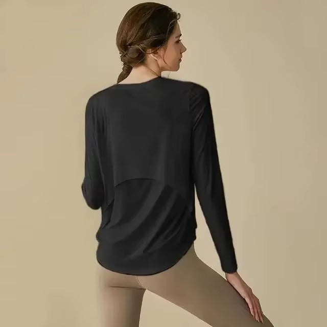 Gym Yoga Outdoor Sports Top T-shirt Women Running Loose Slim Quick Dry Training Long Sleeve Thin Blouse Fitness Breathable Soft