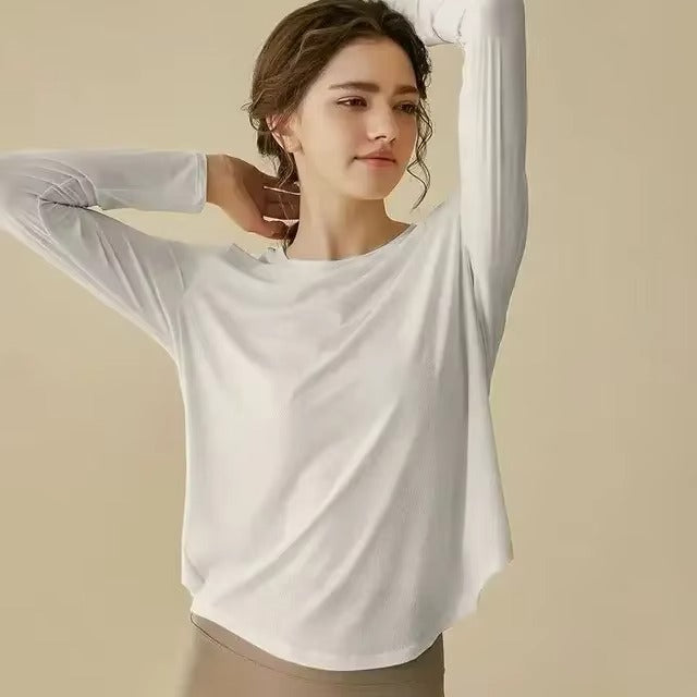 Gym Yoga Outdoor Sports Top T-shirt Women Running Loose Slim Quick Dry Training Long Sleeve Thin Blouse Fitness Breathable Soft
