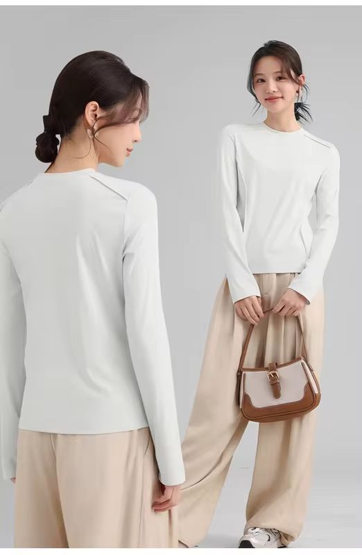 Women's Quick-Dry Long-Sleeve Ice-Fibre T-Shirt Sun-Protective Outdoor T-Shirt Stylish Herringbone-Patterned Base Laye UPF 200+